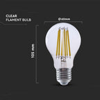 4W A60 Żarówka LED Filament / Klosz Transparentny / Barwa:4000K / Trzonek:E27 / Skuteczność: 210lm/W
