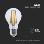 4W A60 Żarówka LED Filament / Klosz Transparentny / Barwa:3000K / Trzonek:E27 / Skuteczność: 210lm/W