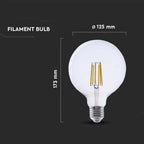 4W G125 Żarówka LED Filament / Klosz Transparentny / Barwa:3000K / Trzonek:E27 / Skuteczność: 210lm/W