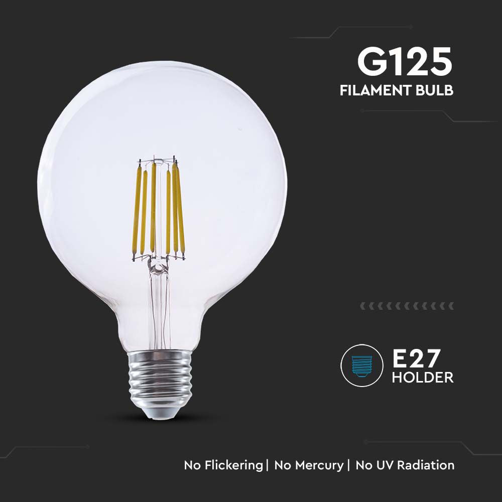 4W G125 Żarówka LED Filament / Klosz Transparentny / Barwa:4000K / Trzonek:E27 / Skuteczność: 210lm/W