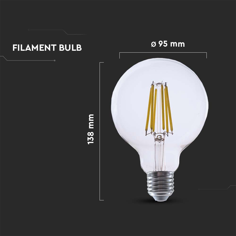 4W G95 Żarówka LED Filament / Klosz Transparentny / Barwa:3000K / Trzonek:E27 / Skuteczność: 210lm/W