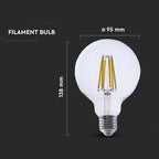 4W G95 Żarówka LED Filament / Klosz Transparentny / Barwa:4000K / Trzonek:E27 / Skuteczność: 210lm/W