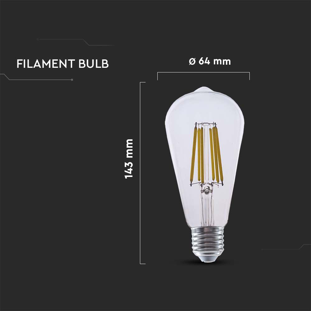 4W ST64 Żarówka LED Filament / Klosz Transparentny / Barwa:3000K / Trzonek:E27 / Skuteczność: 210lm/W