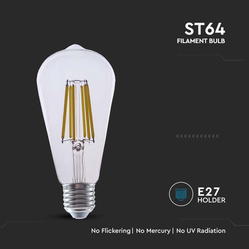 4W ST64 Żarówka LED Filament / Klosz Transparentny / Barwa:4000K / Trzonek:E27 / Skuteczność: 210lm/W