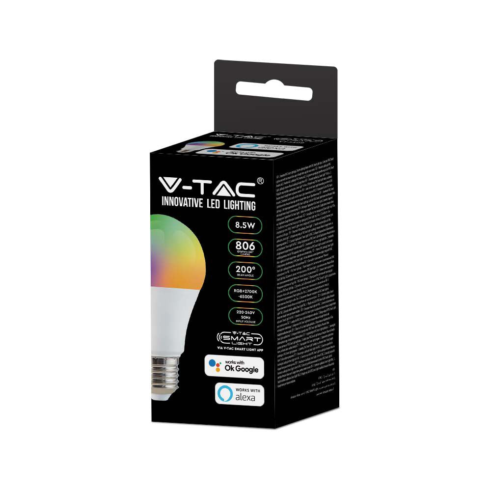 8.5W A60 Żarówka LED Kompatybilna z Amazon Alexa i Google Home / Barwa: RGB+WW+CW / Trzonek:E27