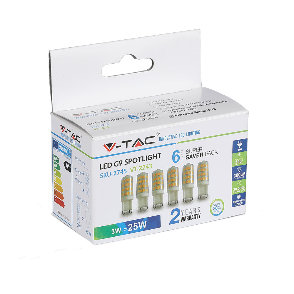3W G9 Żarówka LED / Barwa:6400K / Trzonek:G9 / Opakowanie: 6szt.