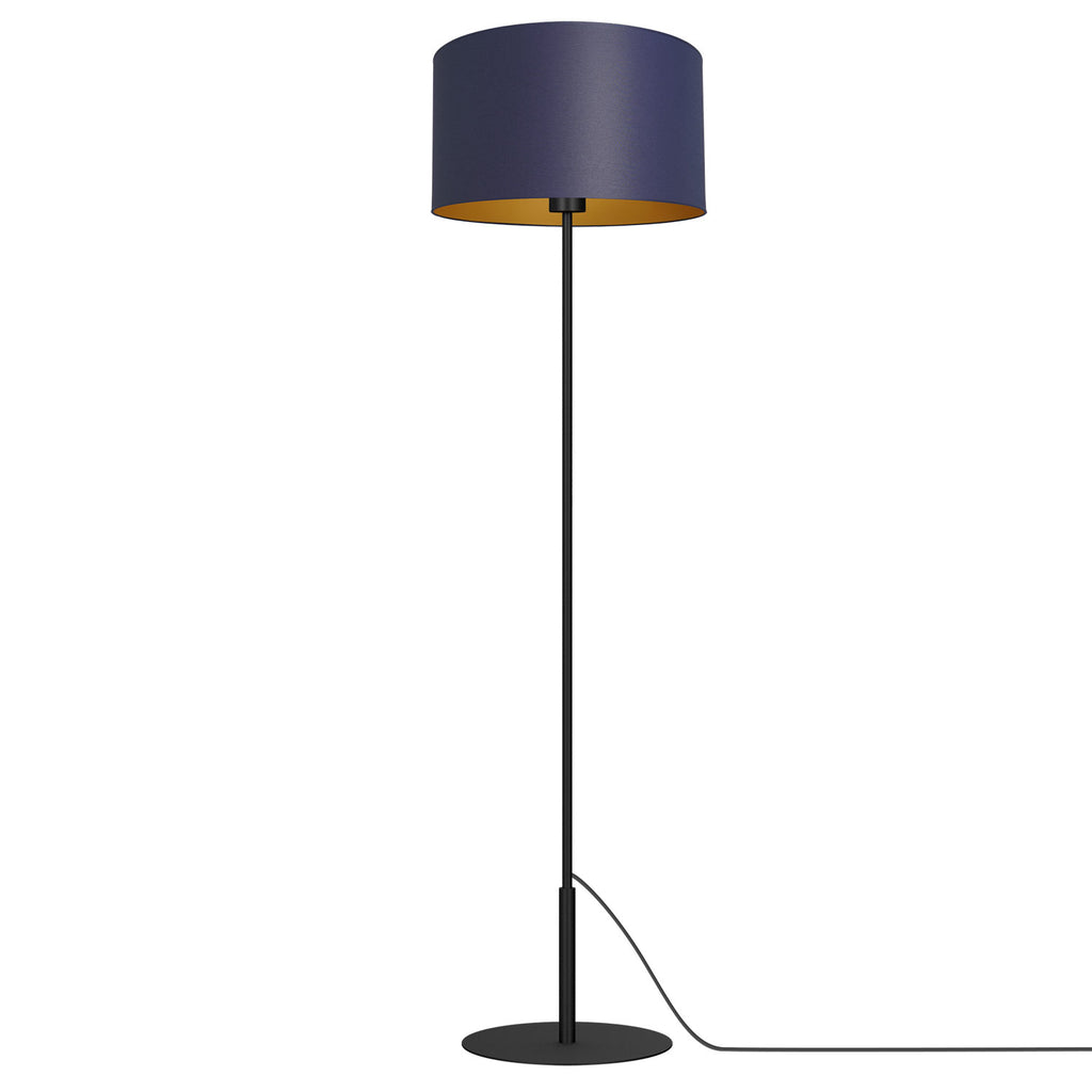 lampa podł. Arden prosta, black, cylinder shade dia 400, h 250 navy blue/gold 1xE27