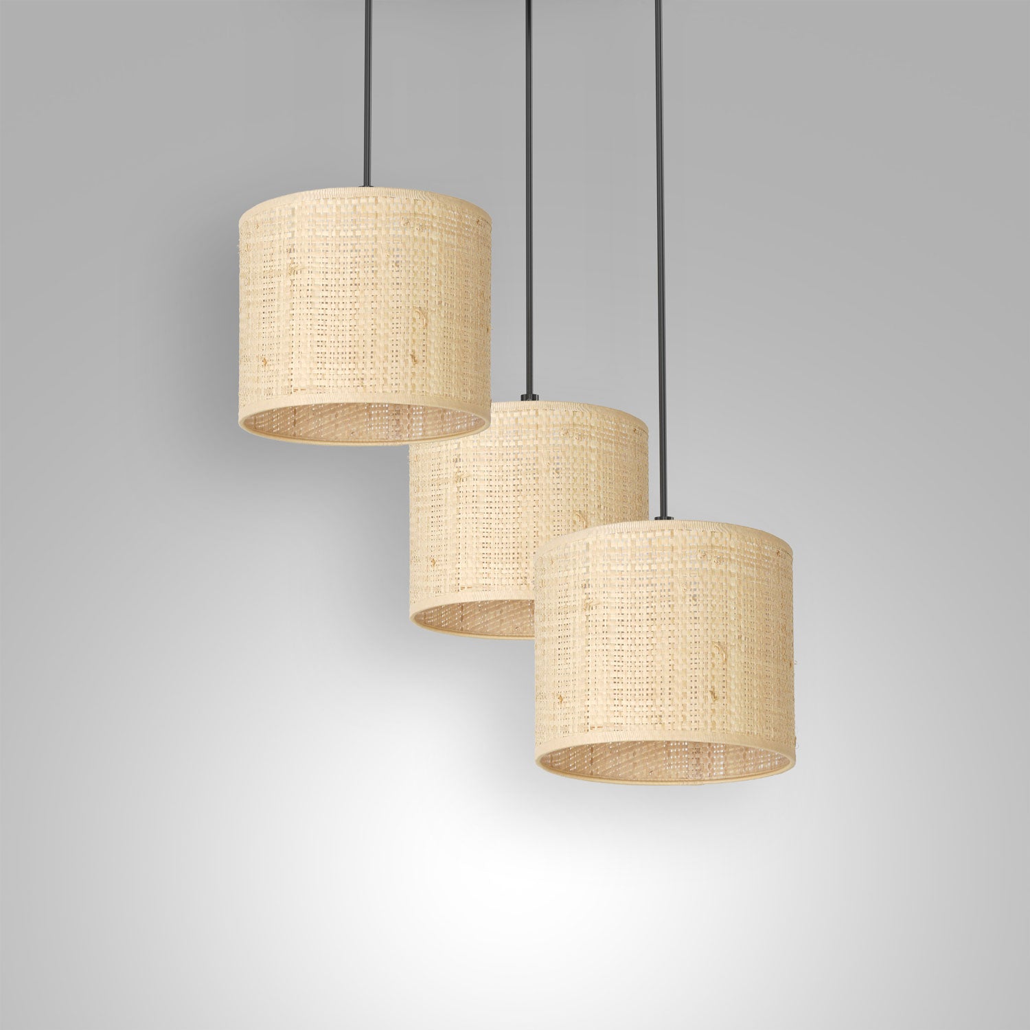 żyrandol talerz dia 300, Rattan cylinder shade dia 180, h 150 3xE27