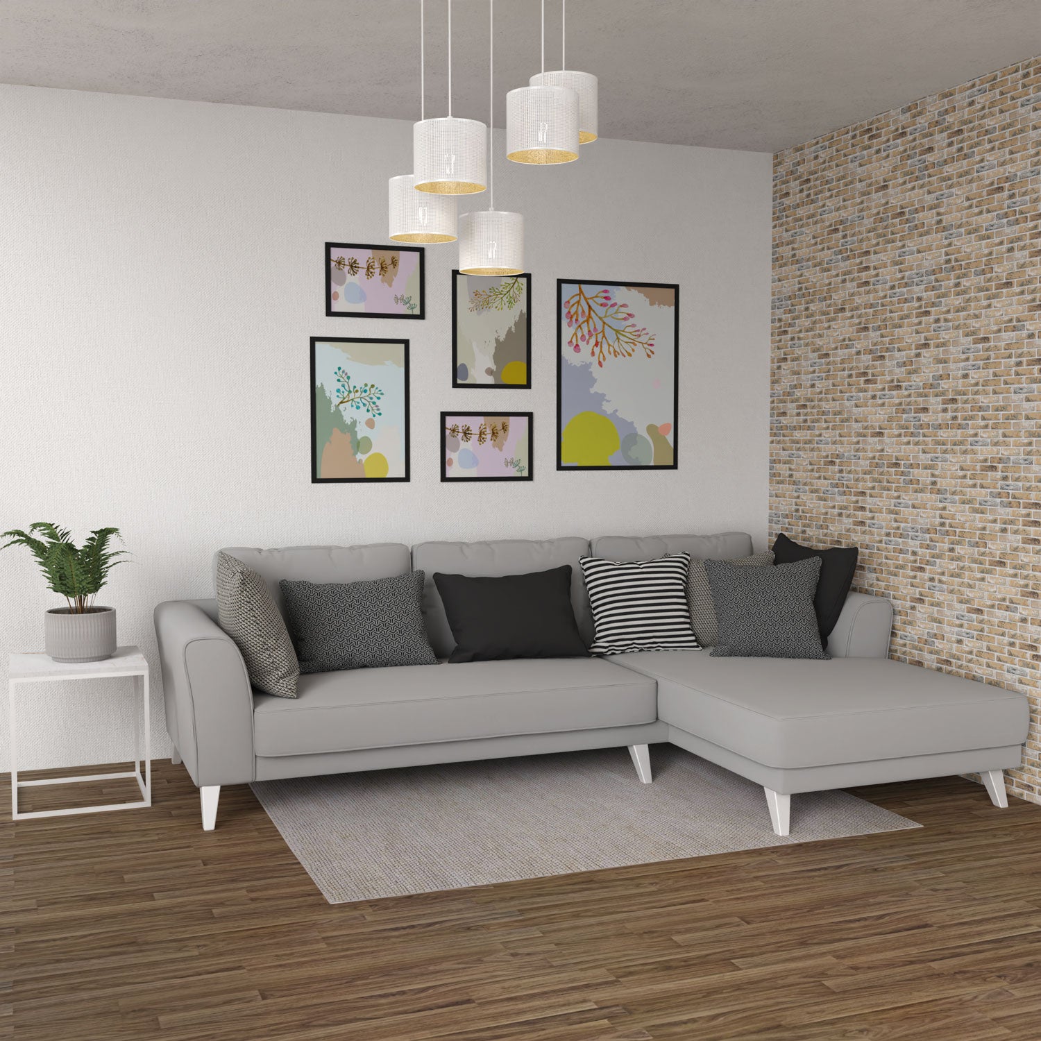 żyrandol talerz dia 440, Loft shade white, cylinder shade dia 180, h 150 white/gold 5xE27