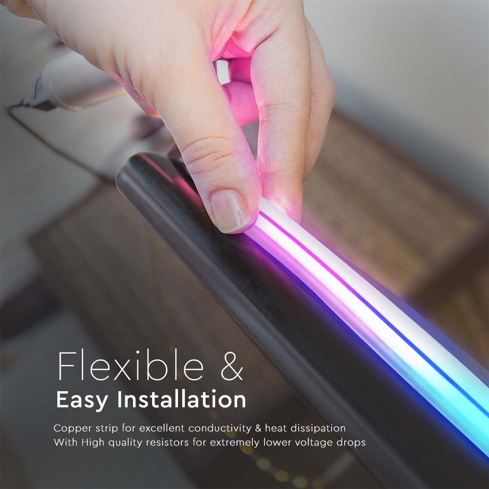 36W NEON FLEX / Barwa:RGB / Zasilanie: 230V / Sterowanie: WiFi+Pilot / Kompatybilny z Amazon Alexa i Google Home / Rolka:5m