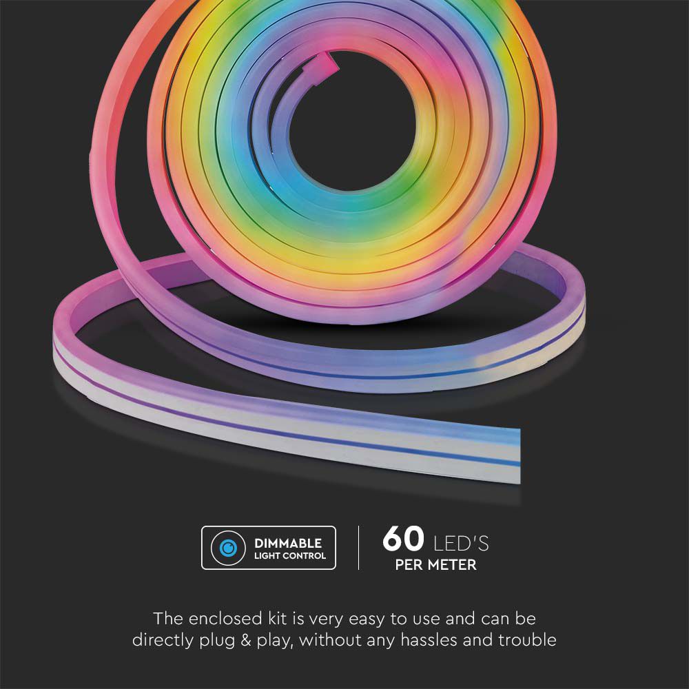 36W NEON FLEX / Barwa:RGB / Zasilanie: 230V / Sterowanie: WiFi+Pilot / Kompatybilny z Amazon Alexa i Google Home / Rolka:5m