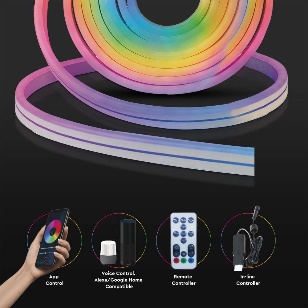 36W NEON FLEX / Barwa:RGB / Zasilanie: 230V / Sterowanie: WiFi+Pilot / Kompatybilny z Amazon Alexa i Google Home / Rolka:5m