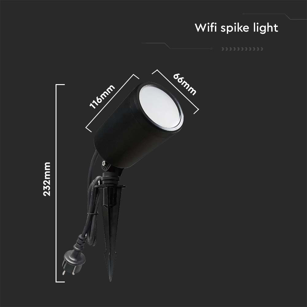 7W Oprawa ogrodowa SPIKE / Sterowanie: WiFi / Kompatybilny z Amazon Alexa i Google Home / Barwa:RGB+3000K-6500K / Obudowa: Czarna