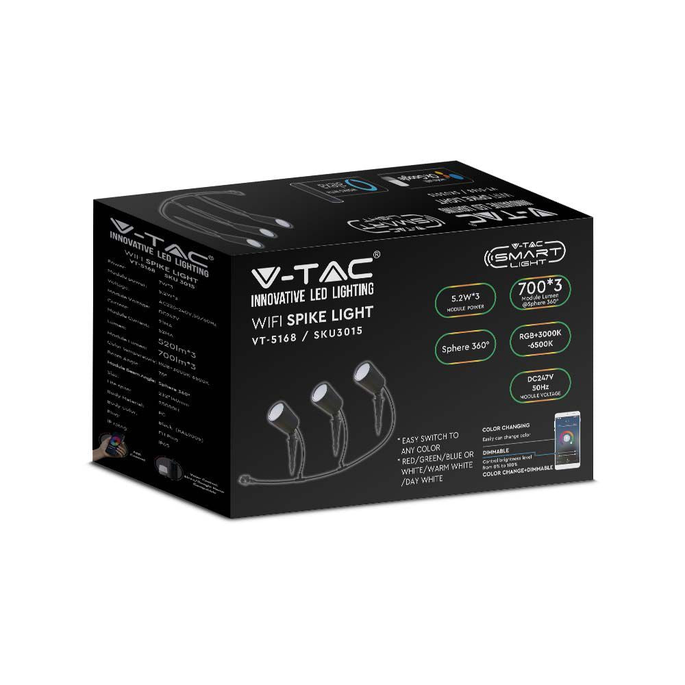 3x7W Oprawa ogrodowa SPIKE / Sterowanie: WiFi / Kompatybilny z Amazon Alexa i Google Home / Barwa:RGB+3000K-6500K / Obudowa: Czarna