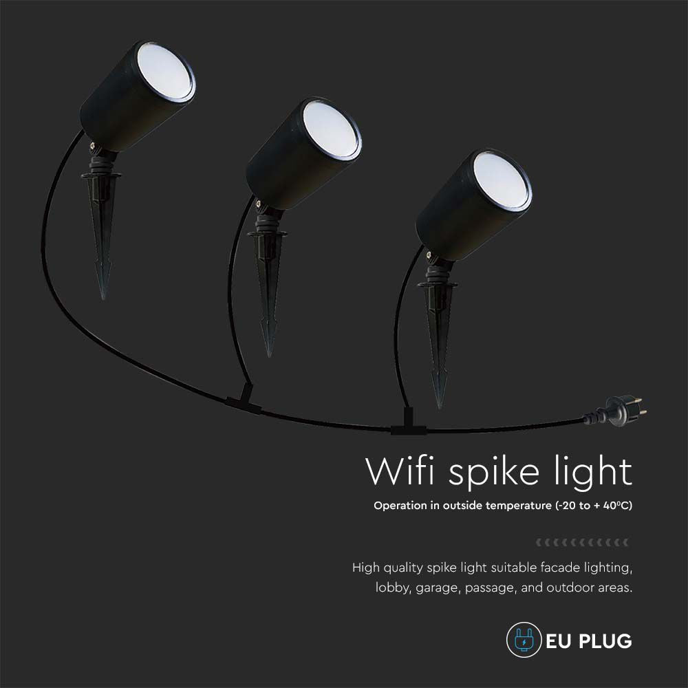 3x7W Oprawa ogrodowa SPIKE / Sterowanie: WiFi / Kompatybilny z Amazon Alexa i Google Home / Barwa:RGB+3000K-6500K / Obudowa: Czarna