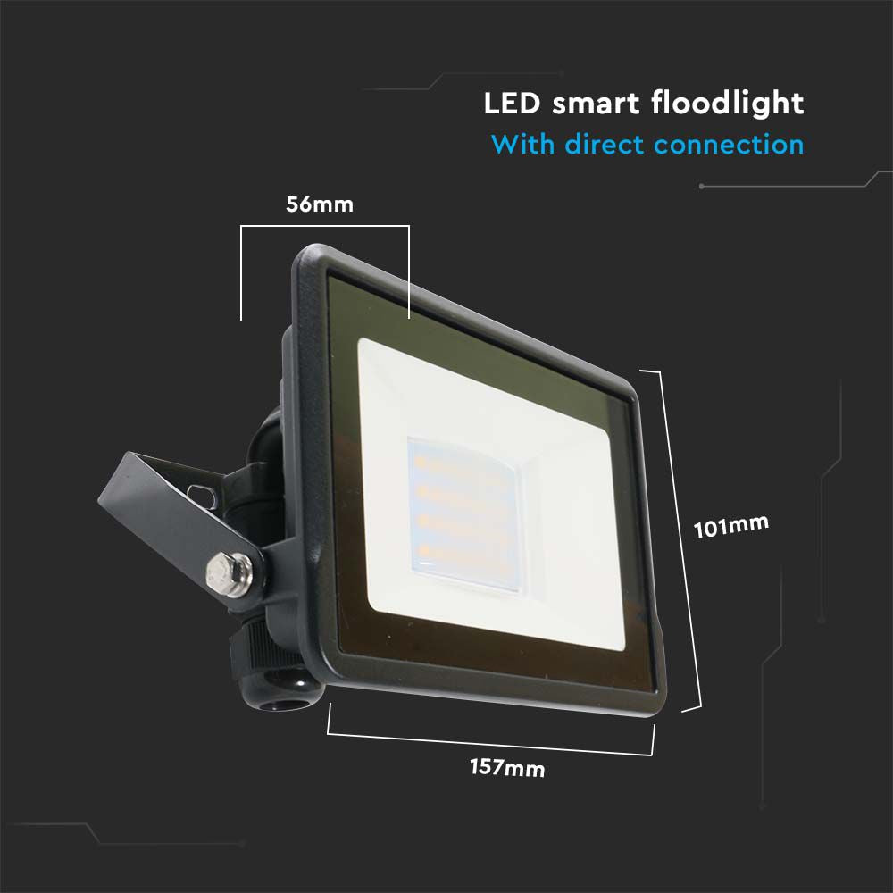 20W Naświetlacz LED SMD z mufą kablową / Sterowanie: WiFi / Kompatybilny z Amazon Alexa i Google Home / Barwa:RGB+3000K-6500K / Obudowa: Czarna