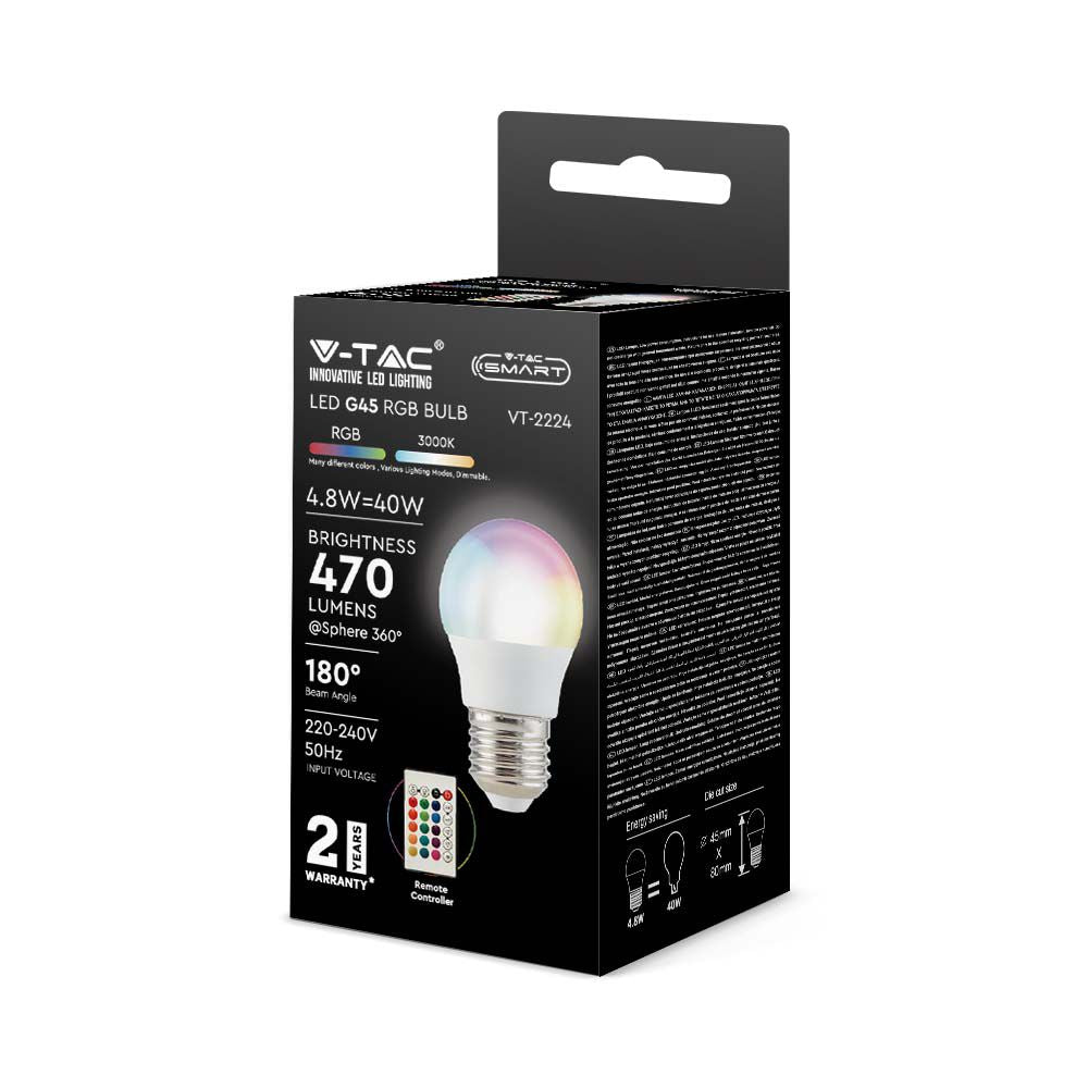 4.8W G45 Żarówka LED sterowana pilotem / Barwa:RGB+3000K / Ściemniana / Trzonek:E27
