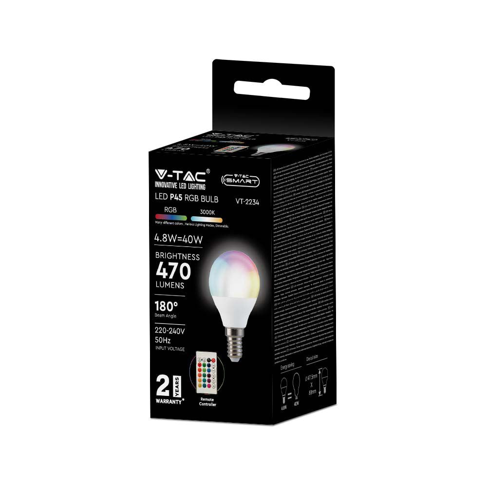4.8W P45 Żarówka LED sterowana pilotem / Barwa:RGB+3000K / Ściemniana / Trzonek:E14
