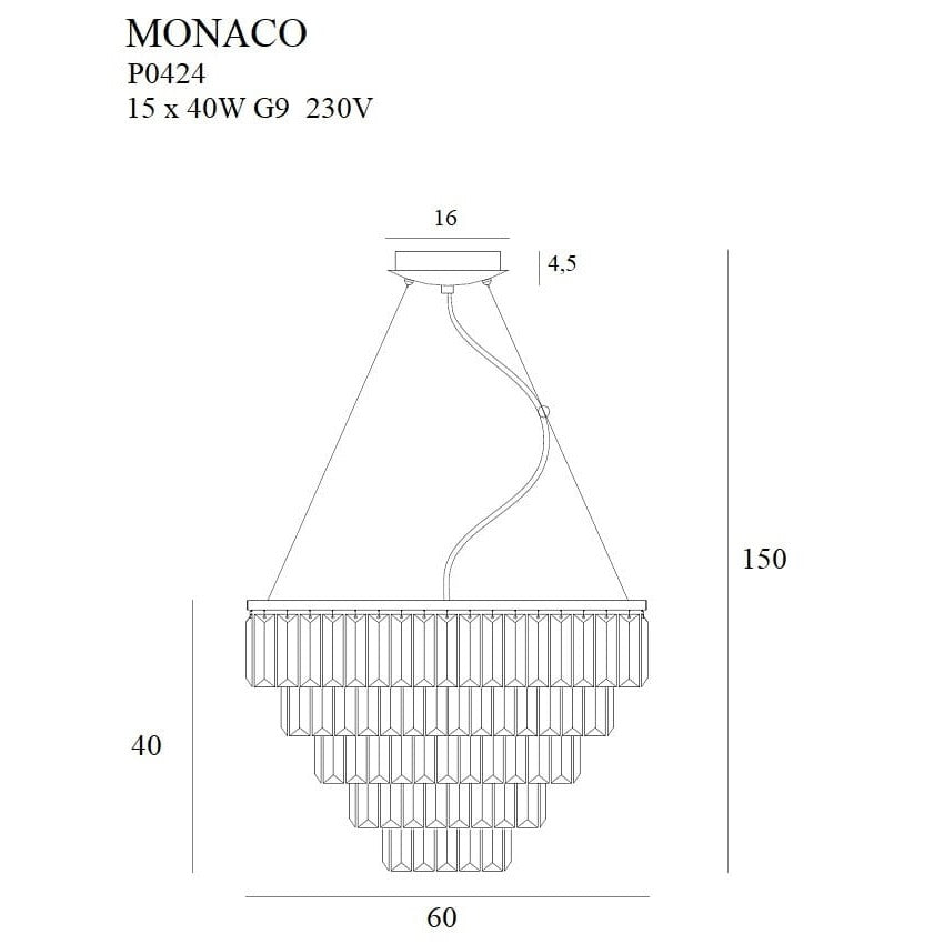 Maxlight Lampa wisząca Monaco 60cm - Metal + szkło - Złoty P0424