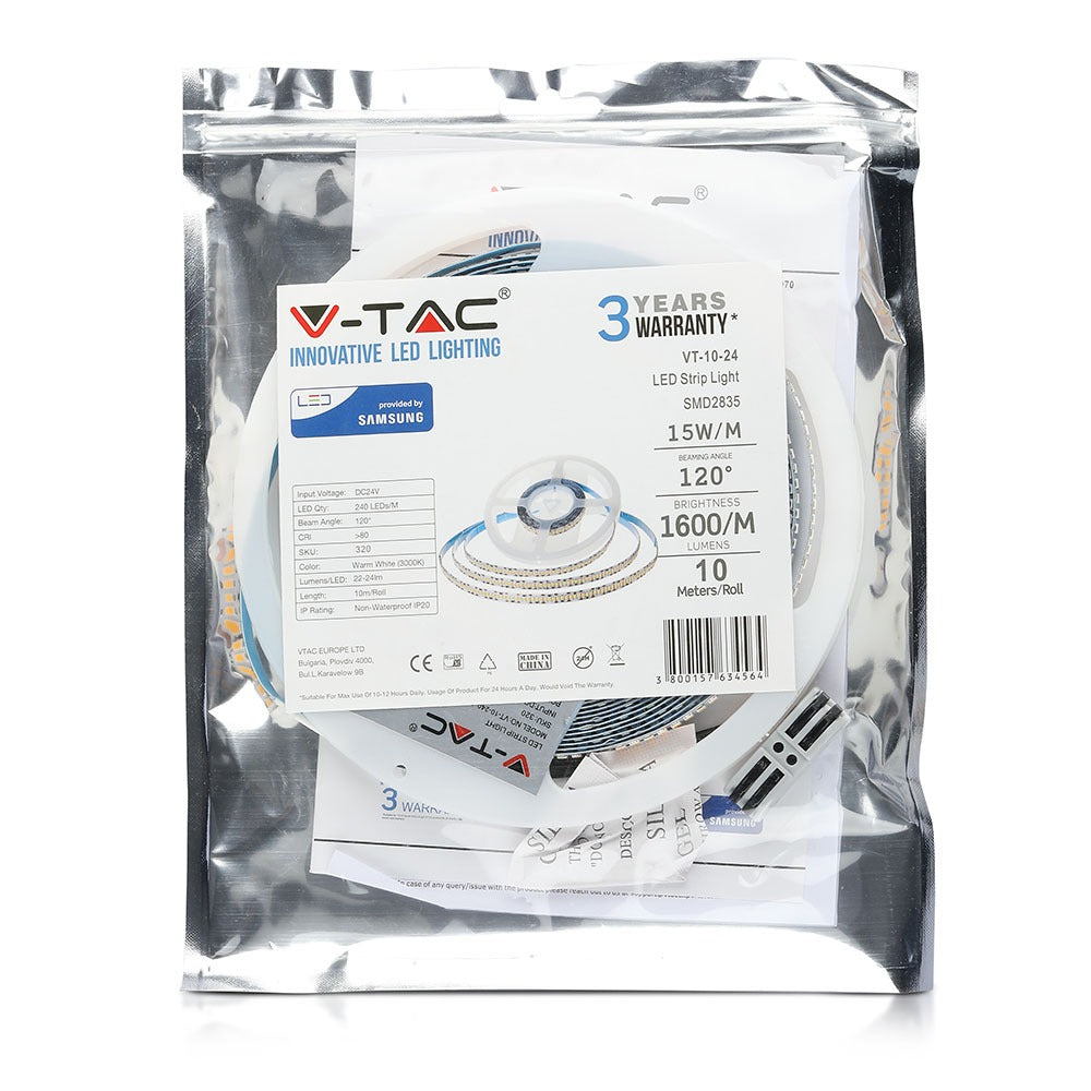 2835 Taśma LED / Chip SAMSUNG / Barwa:3000K / IP20 / Zasilanie: 24V / Rolka:10m