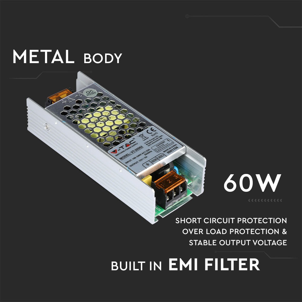 60W Zasilacz LED / Zasilanie:12V 5A / IP20