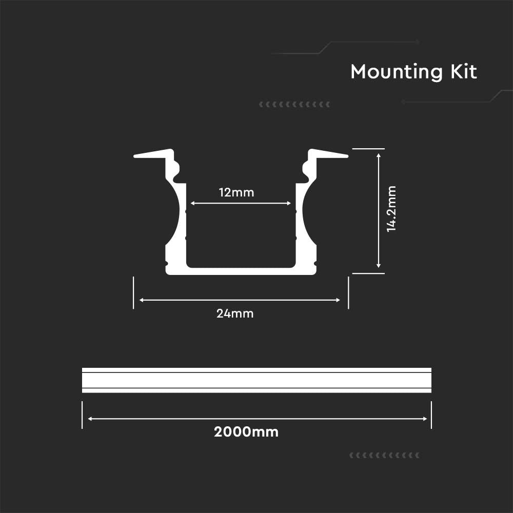 Profil Aluminiowy do paska LED wpuszczany/ 2000mmx23mmx15.5mm / Klosz: Mleczny / Kolor: Aluminium
