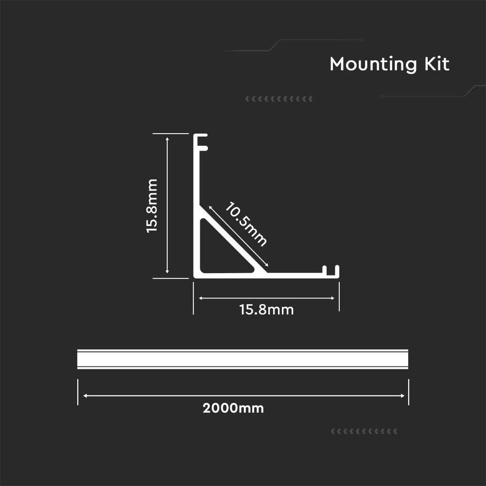Profil Aluminiowy do paska LED na powierzchniowy narożny / 2000mmx15.8mmx15.8mm / Klosz: Mleczny / Kolor: Aluminium