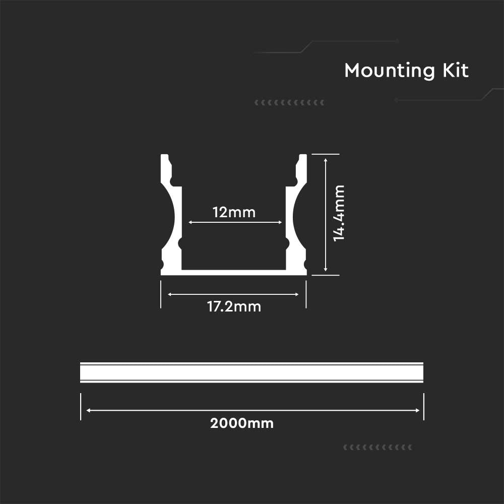 Profil Aluminiowy do paska LED na powierzchniowy / 2000mmx17.2mmx15.5mm / Klosz: Mleczny / Kolor: Aluminium