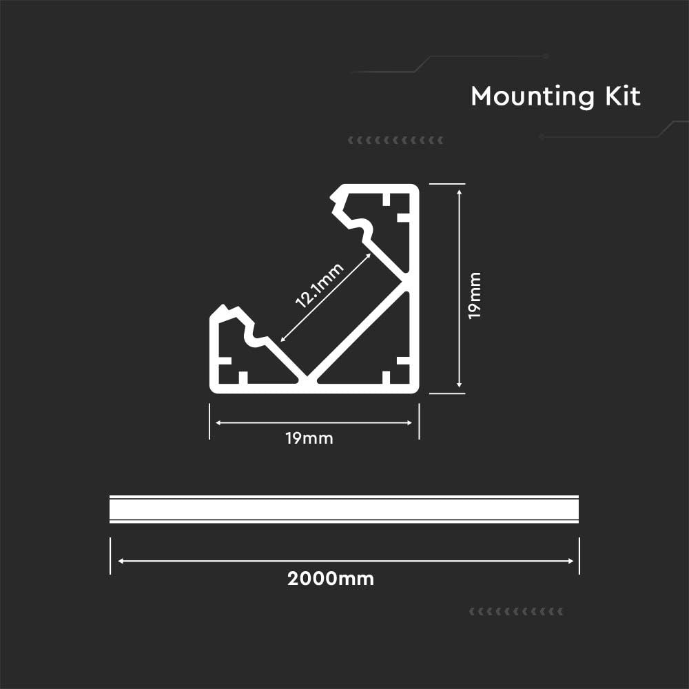 Profil Aluminiowy do paska LED na powierzchniowy narożny / 2000mmx19mmx19mm / Klosz: Mleczny / Kolor: Aluminium