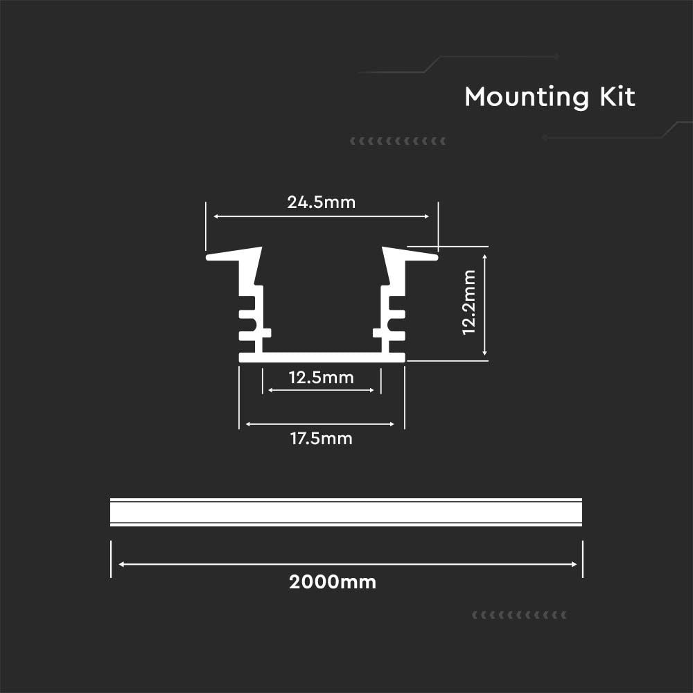 Profil Aluminiowy do paska LED wpuszczany / 2000mmx24.5mmx12.2mm / Klosz: Mleczny / Kolor: Aluminium