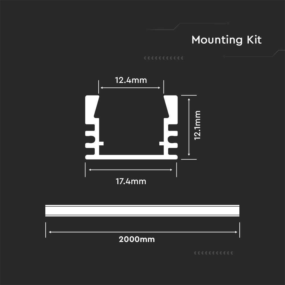 Profil Aluminiowy do paska LED na powierzchniowy / 2000mmx17.4mmx12.1mm / Klosz: Mleczny / Kolor: Aluminium