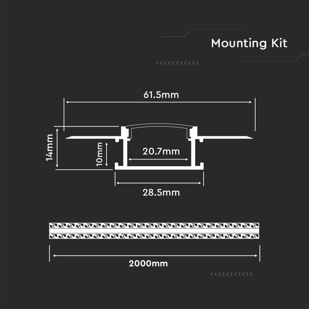 Profil Aluminiowy do paska LED wpuszczany do zabudowy karton gips / 2000x61.5x14mm / Klosz: Mleczny / Kolor: Aluminium