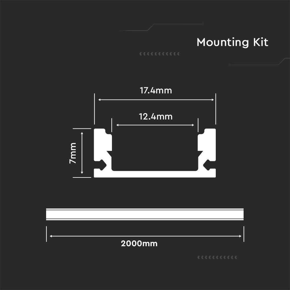 Profil Aluminiowy do paska LED na powierzchniowy / 2000mmx17.4mmx7mm / Klosz: Mleczny / Kolor: Biały
