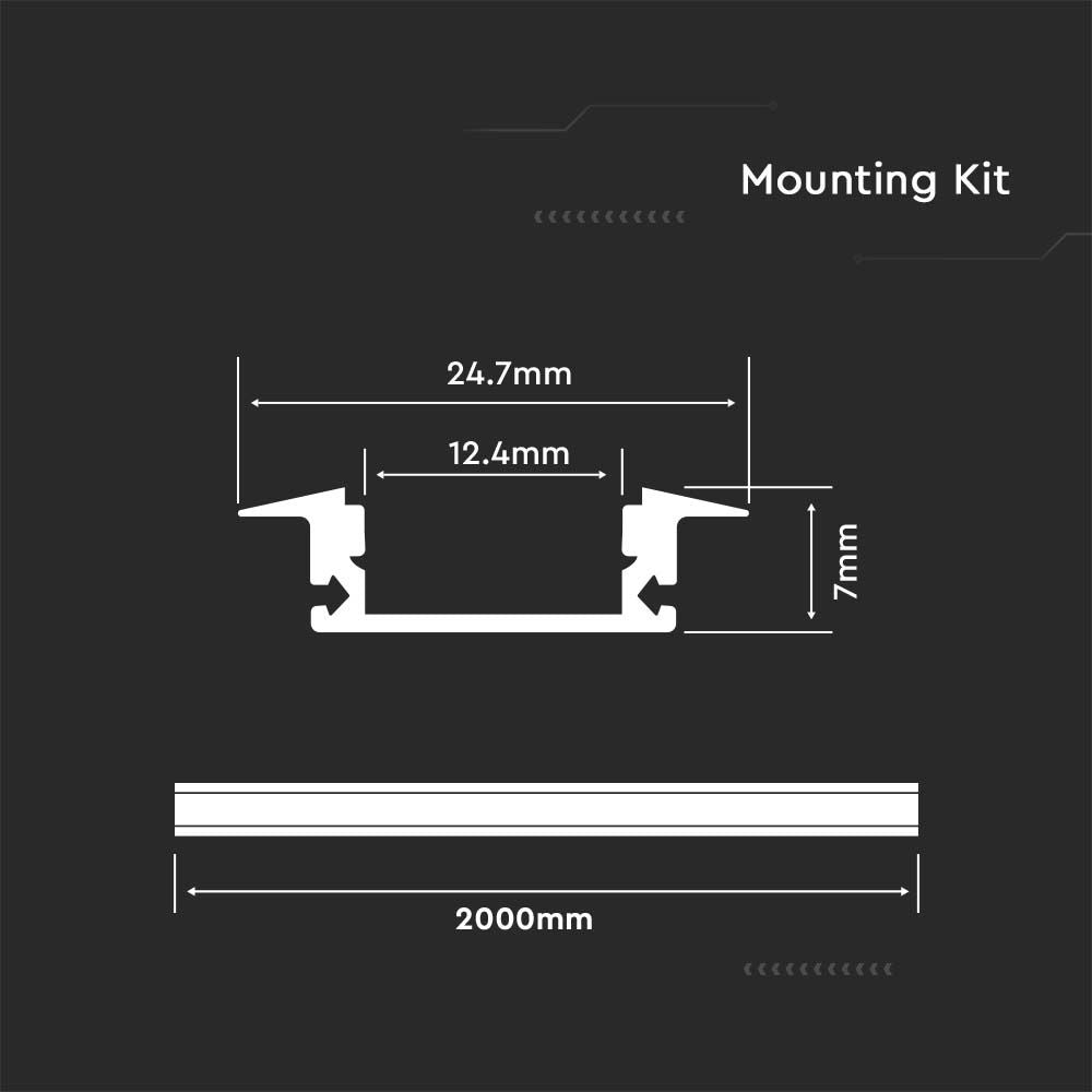 Profil Aluminiowy do paska LED wpuszczany / 2000mmx24.7mmx7mm / Klosz: Mleczny / Kolor: Biały