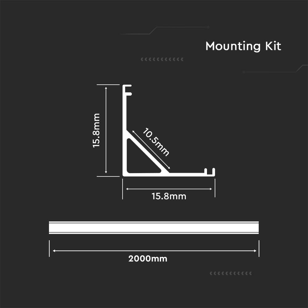 Profil Aluminiowy do paska LED na powierzchniowy narożny / 2000mmx15.8mmx15.8mm / Klosz: Mleczny / Kolor: Aluminium