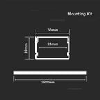 Profil Aluminiowy do paska LED wielkogabarytowy na powierzchniowy / 2000mmx30x20mm / Klosz: Mleczny / Kolor: Aluminium