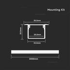 VT-8119 MOUNTING KIT WITH DIFFUSER FOR LED STRIP RECESSED 2000X30.5X20.5MM SILVER