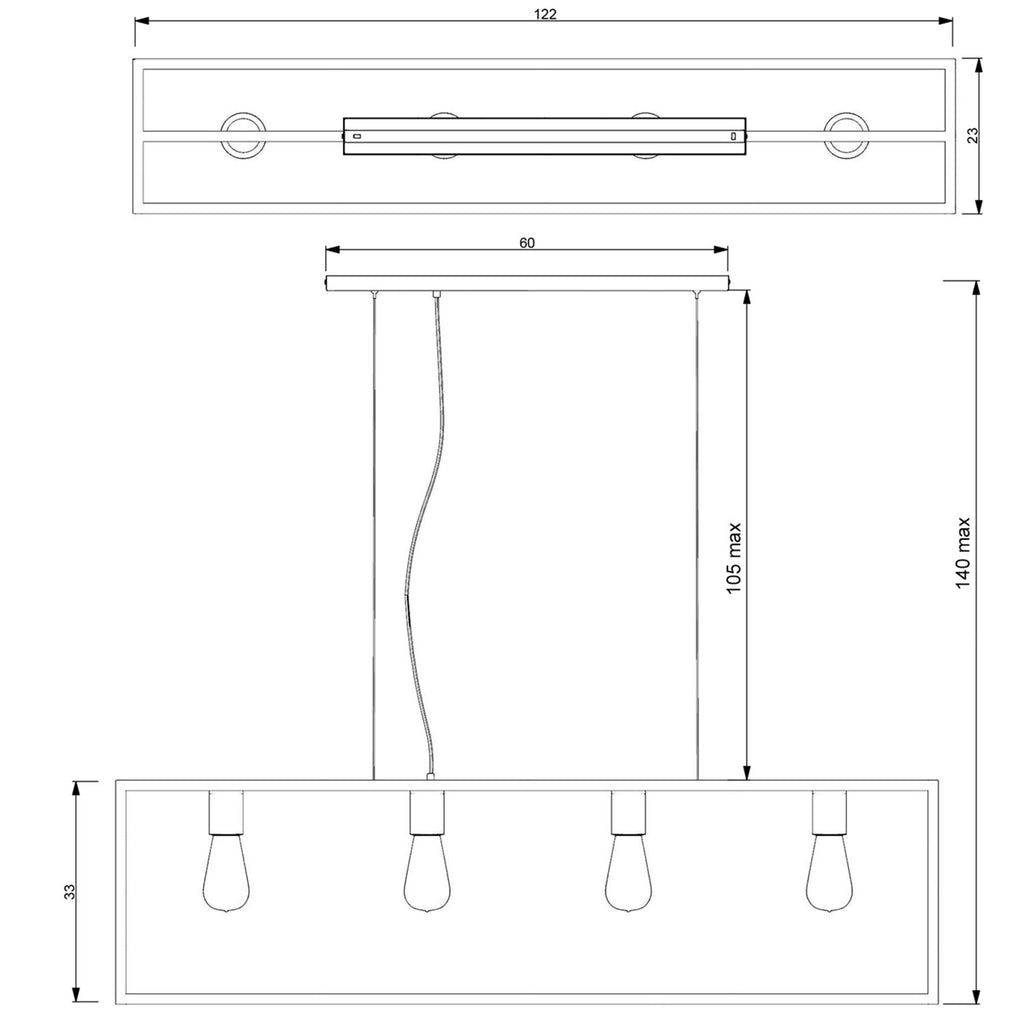ceiling rectangular Frame black 4xE27