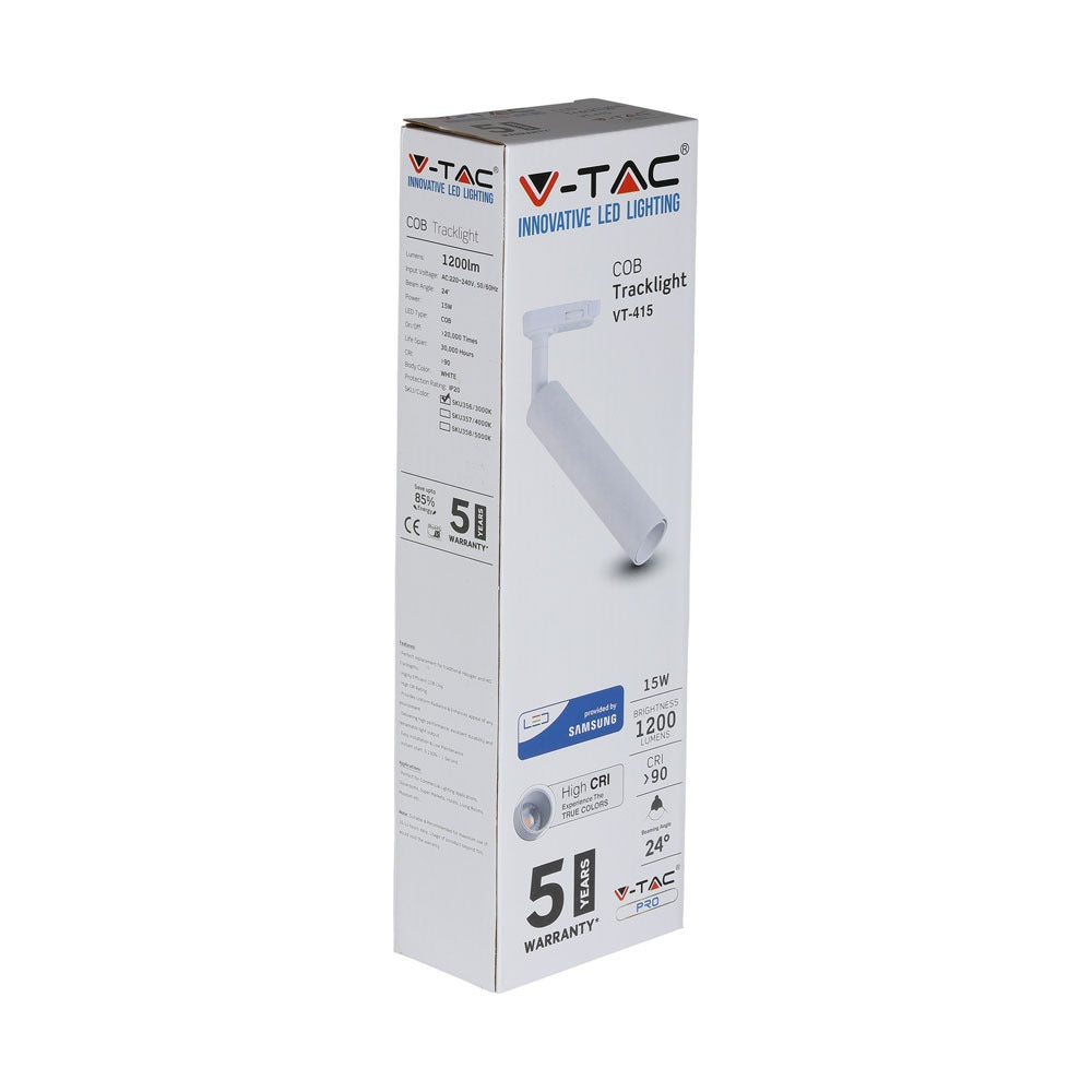 15W Lampa LED na szynoprzewód / Chip SAMSUNG / Barwa:3000K / 5 Lat gwarancji / Obudowa: Biała