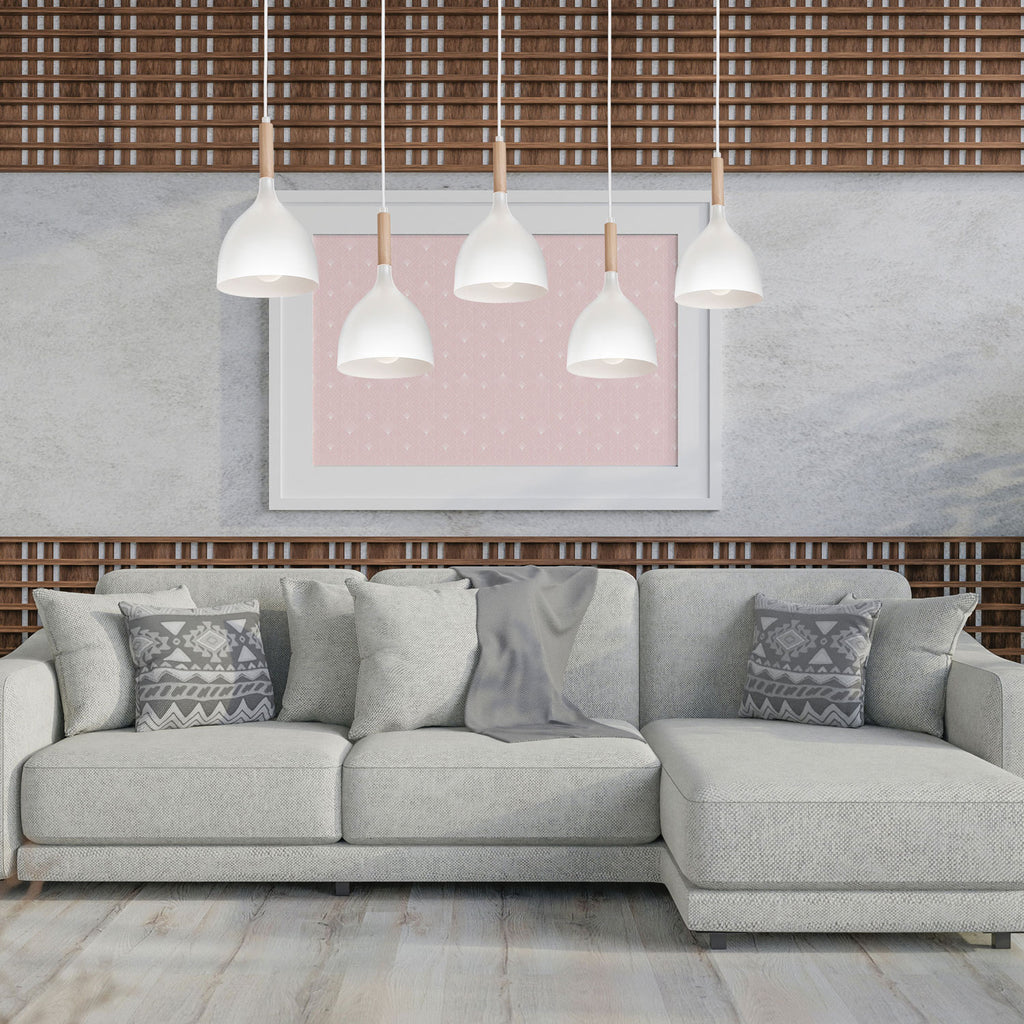 żyrandol line Noak wood white/natural wood 5xE14