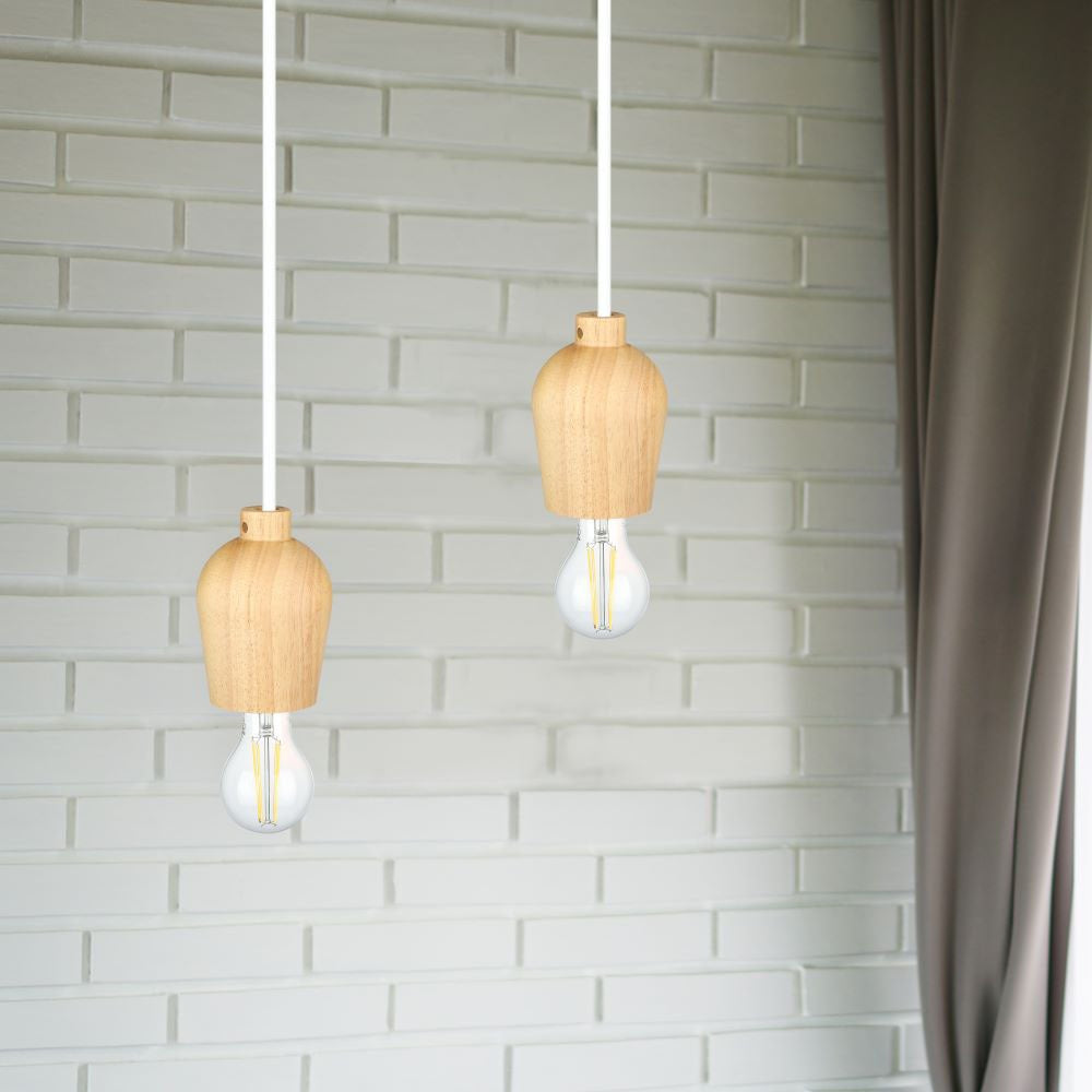Lampa wisząca / Drewno / Biały przewód