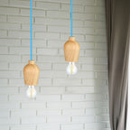 Lampa wisząca / Drewno / Niebieski przewód