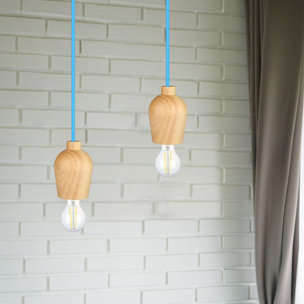 Lampa wisząca / Drewno / Niebieski przewód