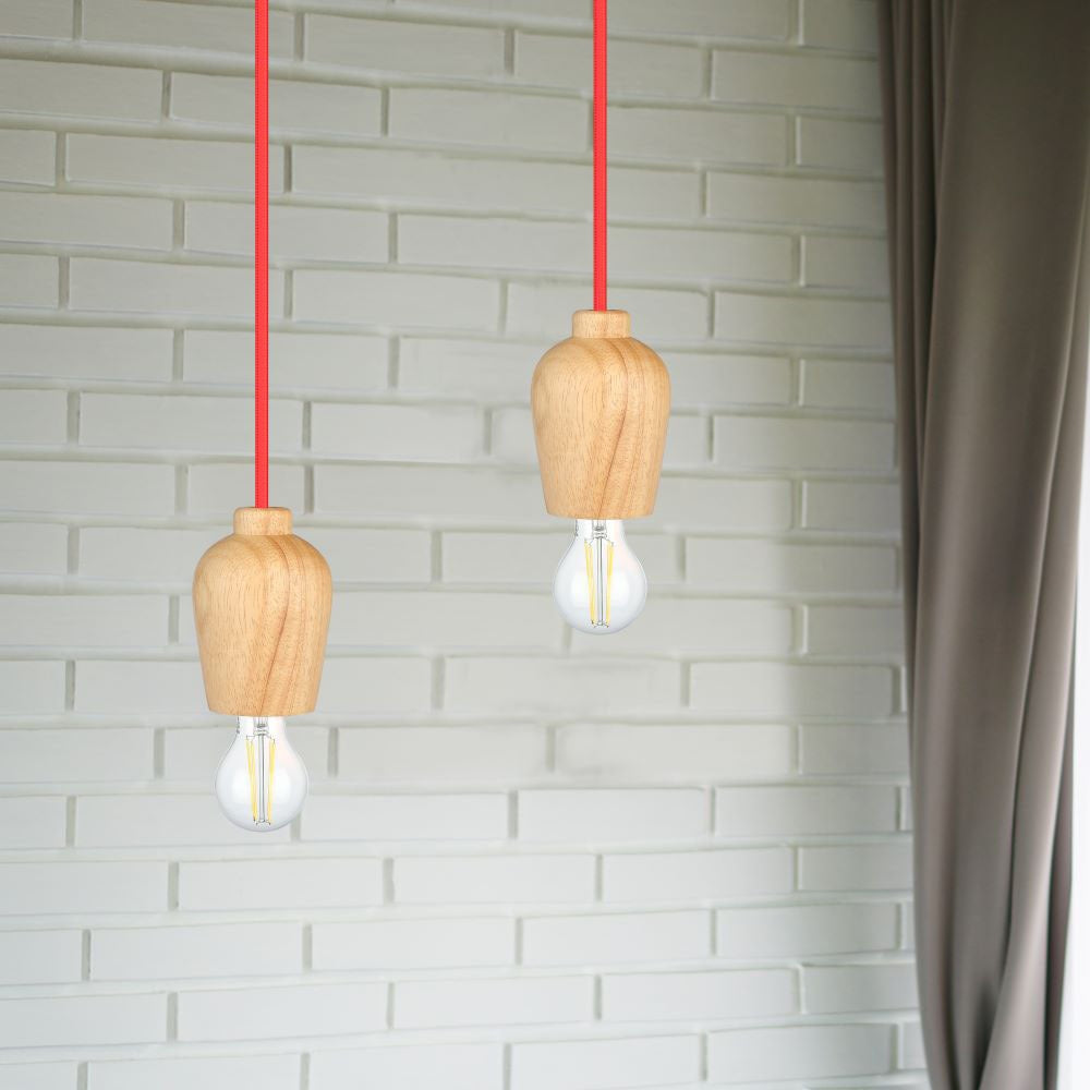 Lampa wisząca / Drewno / Czerwony przewód