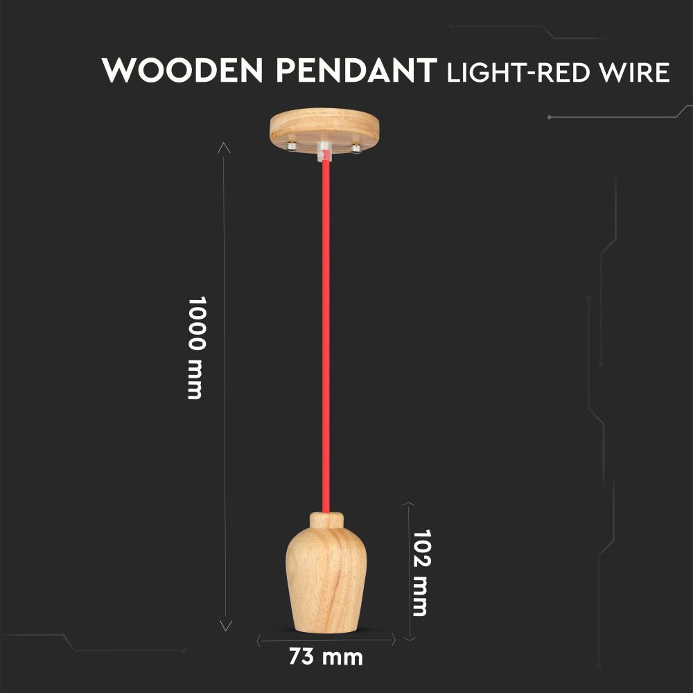 Lampa wisząca / Drewno / Czerwony przewód