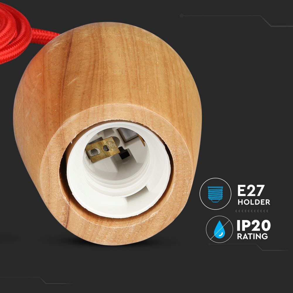 Lampa wisząca / Drewno / Czerwony przewód