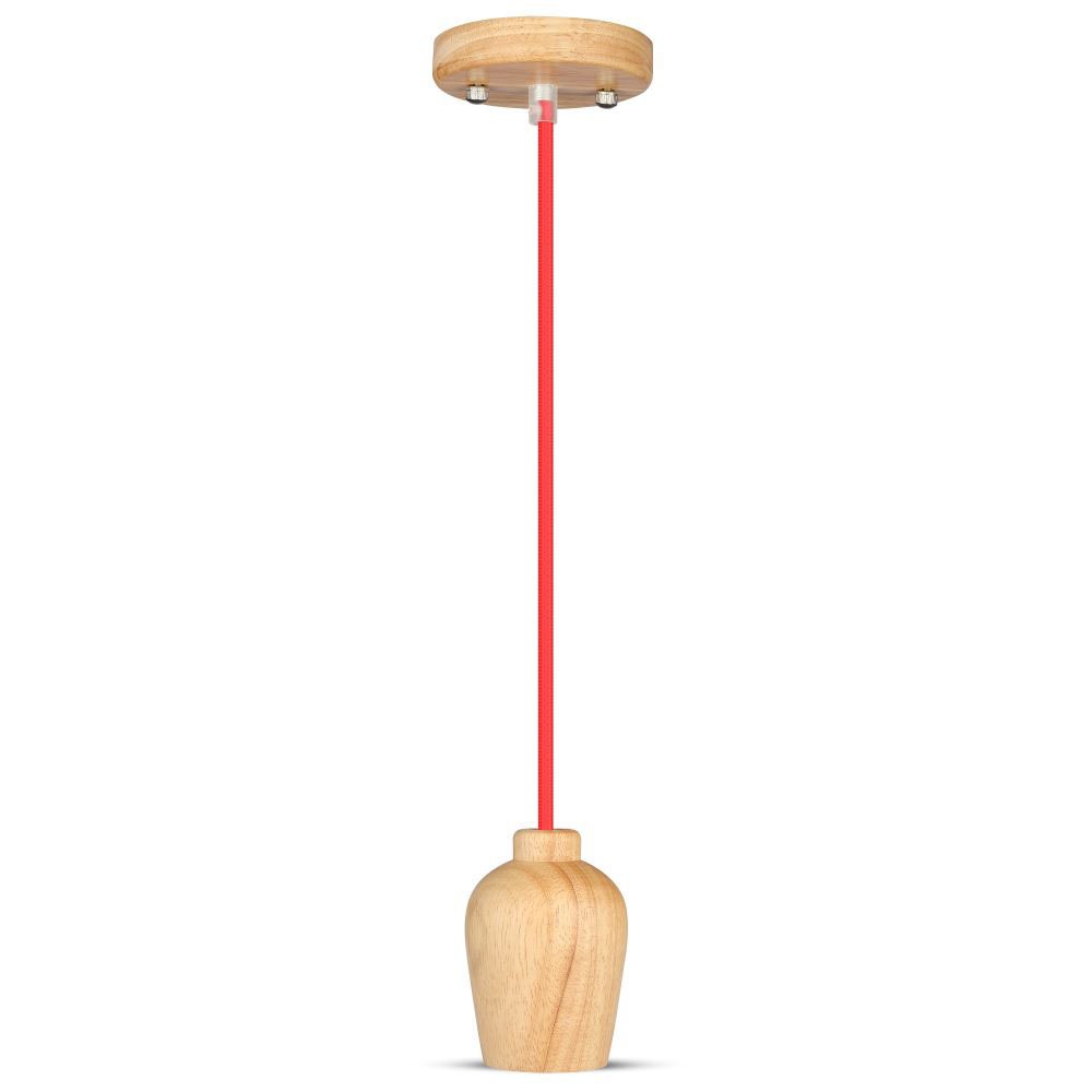 Lampa wisząca / Drewno / Czerwony przewód