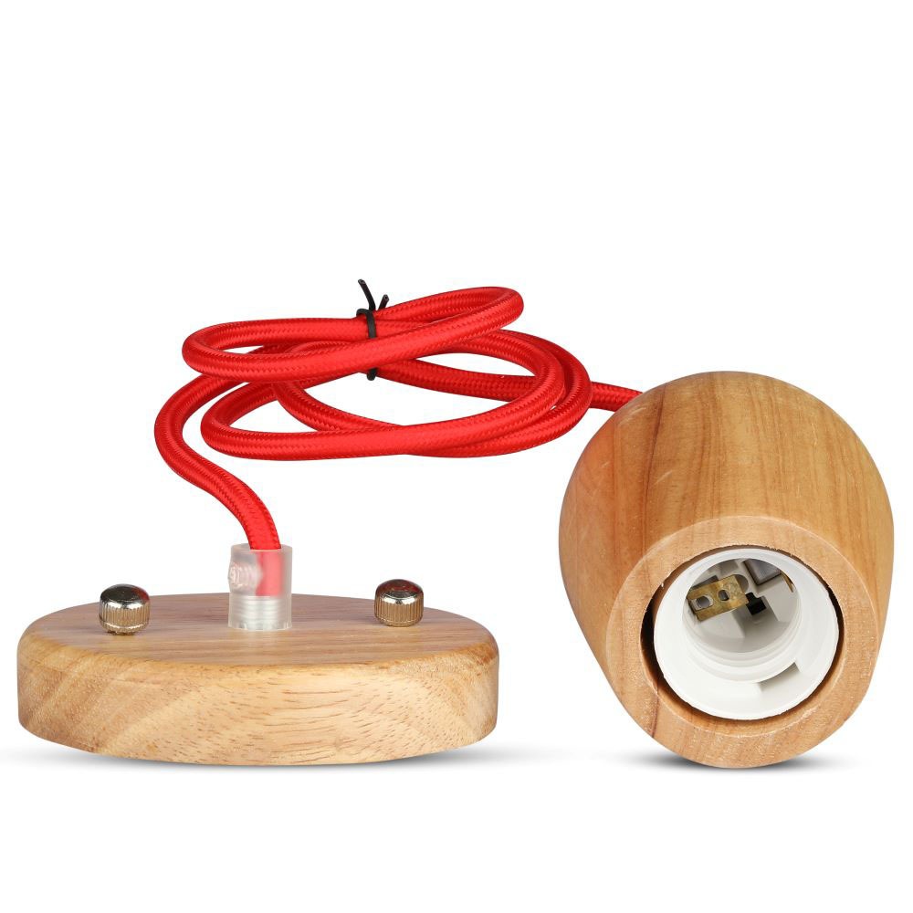 Lampa wisząca / Drewno / Czerwony przewód