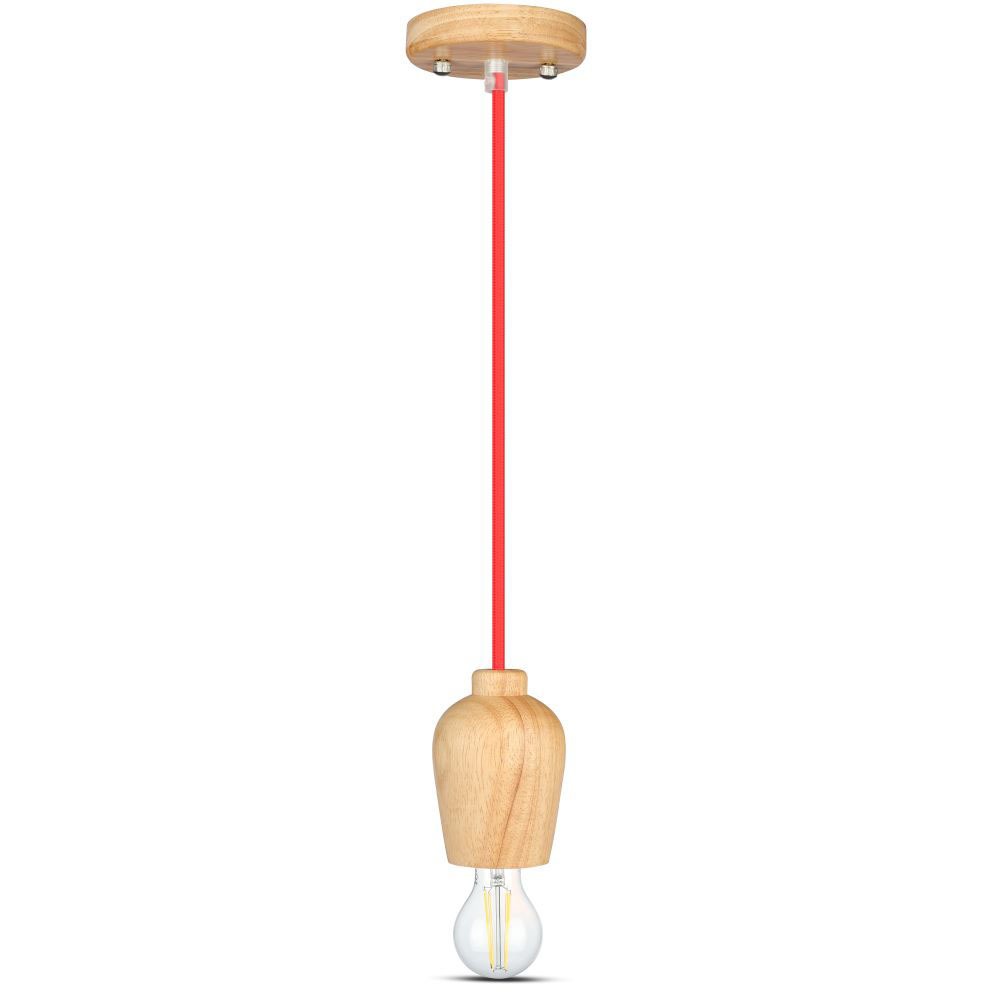 Lampa wisząca / Drewno / Czerwony przewód