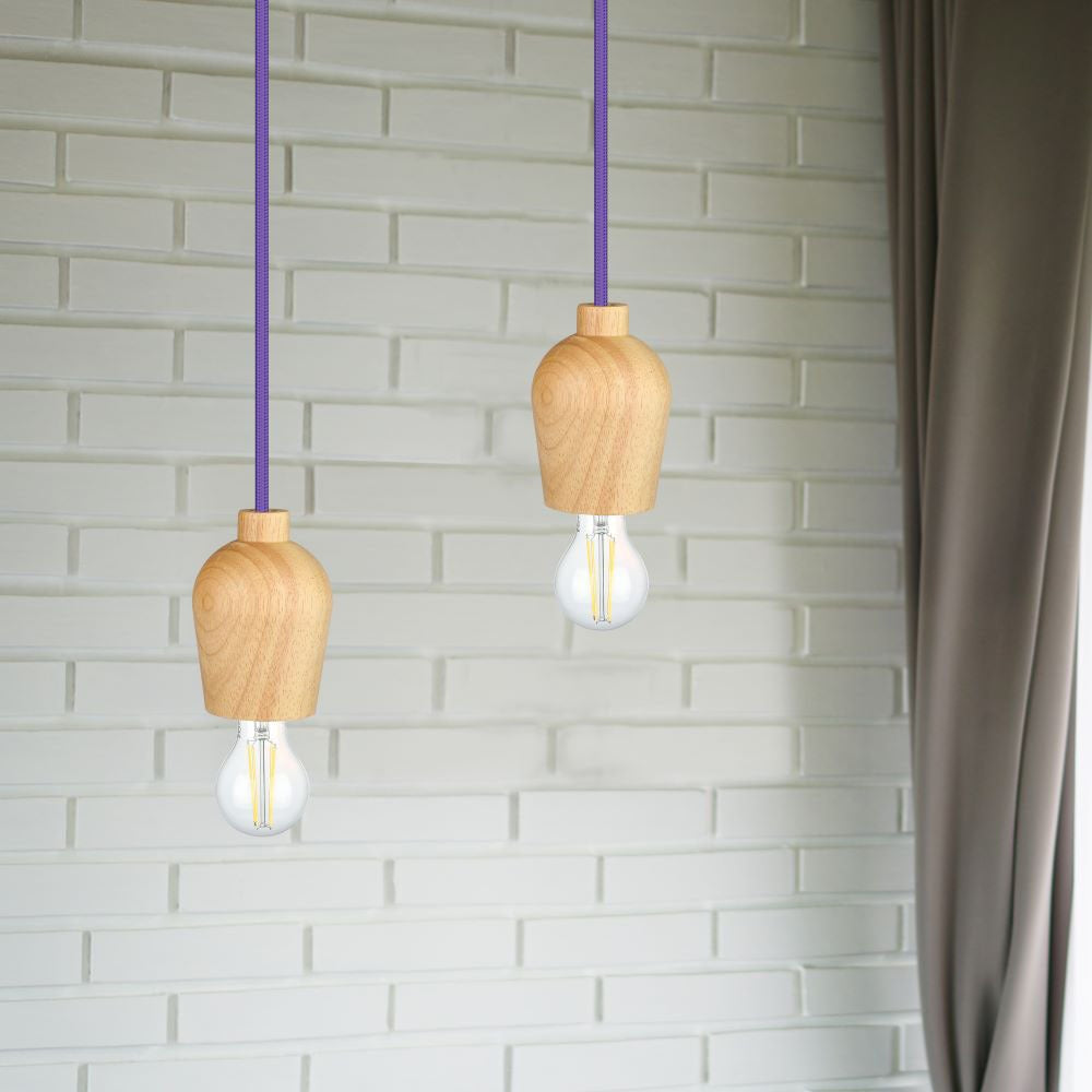 Lampa wisząca / Drewno / Purpurowy przewód